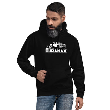 Early LML Duramax Truck Hoodie modeled in black